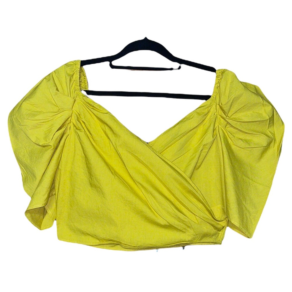 Blāshe V Neck Puffy Sleeve Blouse - Mustard Yellow - Size M